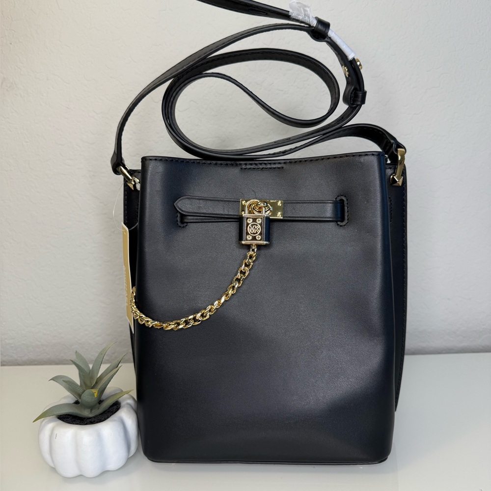 MICHAEL KORS Hamilton Legacy Messenger Bucket Bag Black NWT - Picture 5 of 10